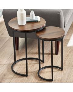 Tribeca Round Wooden Nest Of Side Tables In Walnut