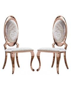Tuscany White Fabric Dining Chairs In Pair With Rose Gold Legs