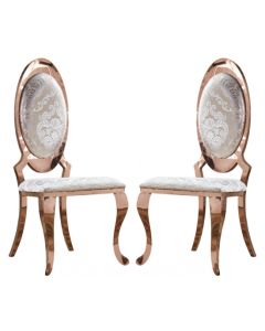Tuscany White Fabric Dining Chairs In Pair With Rose Gold Legs