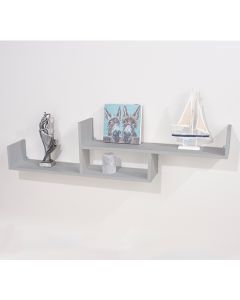 Tweed Floating Wooden 2 Tier Wall Shelf In Light Grey