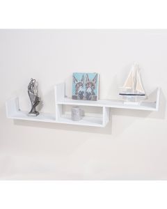 Tweed Floating Wooden 2 Tier Wall Shelf In Matt White