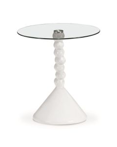Tyne Clear Glass Top Round Lamp Table With White Base