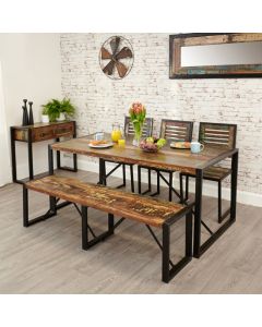 Urban Chic Large Wooden Dining Table With 1 Bench And 4 Chairs