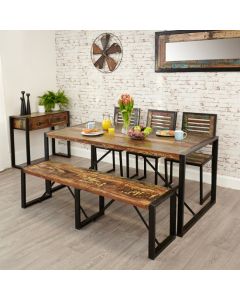 Urban Chic Large Wooden Dining Table With 2 Benches
