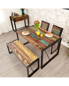 Urban Chic Small Wooden Dining Table With 1 Bench And 2 Chairs