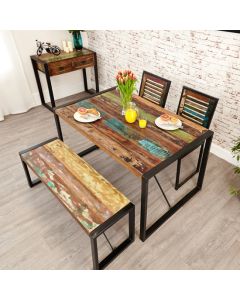 Urban Chic Small Wooden Dining Table With 2 Benches