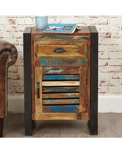 Urban Chic Wooden Lamp Table With 1 Door And 1 Drawer
