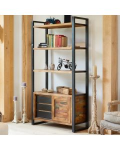 Urban Chic Wooden Large Open Bookcase With 3 Shelves And 3 Drawers