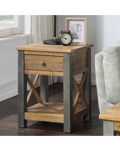 Urban Elegance Wooden Lamp Table With Drawer In Reclaimed Wood