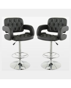 Utah Black Faux Leather Bar Stools With Chrome Metal Base In Pair