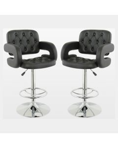 Utah Black Faux Leather Bar Stools With Chrome Metal Base In Pair