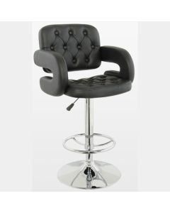Utah Faux Leather Bar Stool In Black With Chrome Metal Base