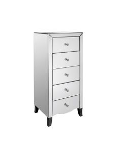 Valentina Tall Mirrored Wooden Chest Of Drawers With 5 Drawers