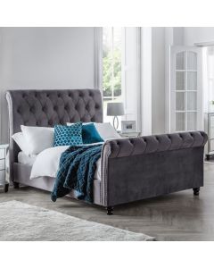 Valentino Velvet Upholstered Double Bed In Grey