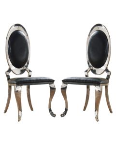 Vasto Black Faux Leather Dining Chairs In Pair With Stainless Steel Legs