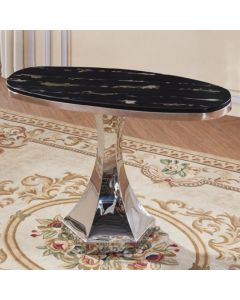 Vasto Oval Console Table In Black Marble Effect With Stainless Steel Base