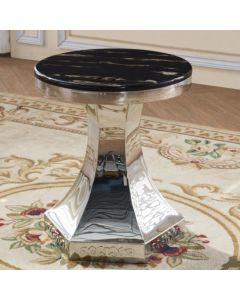 Vasto Round Lamp Table In Black Marble Effect With Stainless Steel Base