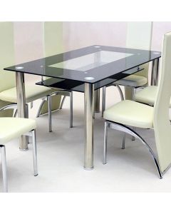 Vegas Large Glass Dining Table With Stainless Steel Legs