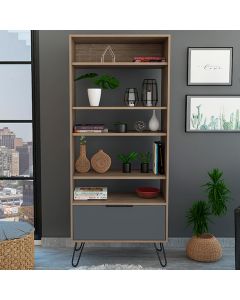 Vegas Wooden Display Bookcase With Door In Bleached Oak Effect