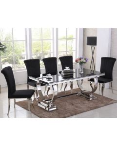 Venice Black Glass Dining Table With 6 Liyana Black Chairs