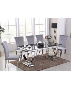Venice Black Glass Dining Table With 6 Liyana Grey Chairs