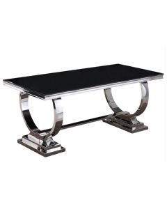 Venice Black Glass Dining Table With Polished Stainless Steel Legs