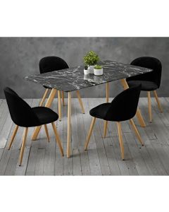 Venice Black Marble Effect Wooden Dining Set With 4 Black Chairs