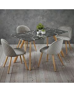 Venice Black Marble Effect Wooden Dining Set With 4 Grey Chairs