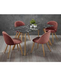 Venice Black Marble Effect Wooden Dining Set With 4 Pink Chairs