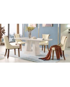 Venice White Marble Dining Set With 4 PU Wooden Chairs