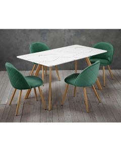 Venice White Marble Effect Wooden Dining Set With 4 Green Chairs