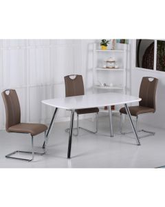 Vera Wooden Dining Set In Light Grey With Chrome Legs And 4 Chairs