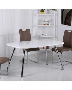 Vera Wooden Dining Table In Light Grey High Gloss And Chrome Legs