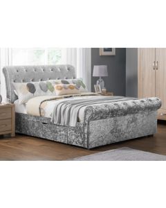 Verona Crushed Velvet Upholstered 2 Drawers Double Bed In Silver