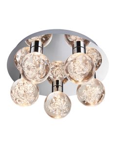 Versa Clear Bubble Acrylic 5 Lights Flush Ceiling Light In Chrome