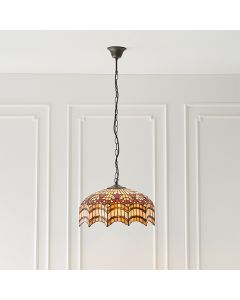 Vesta Medium Tiffany Glass 3 Lights Ceiling Pendant Light In Dark Bronze