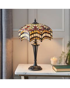 Vesta Small Tiffany Glass Table Lamp In Dark Bronze