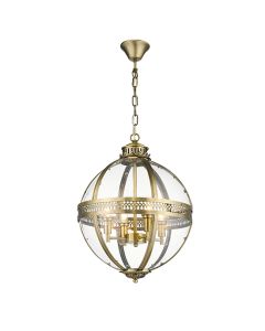 Victoria 4 Bulbs Round Ceiling Pendant Light In Antique Brass