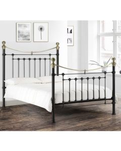 Victoria Metal King Size Bed In Satin Black And Brass