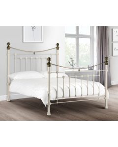 Victoria Metal King Size Bed In Stone White And Brass