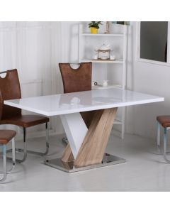 Vienna Extending Dining Table In High Gloss White And Natural With 6 Chairs