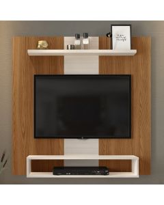 Vision Fixed TV Wall Panel With Shelf And Storage In Oak Effect And Gloss White