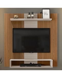Vision Fixed TV Wall Panel With Shelf And Storage In Oak Effect And Grey