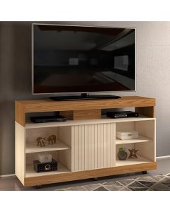 Vision Flat Screen Wooden TV Stand With Castors In Oak Effect And Gloss White