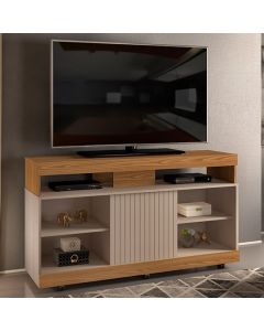 Vision Flat Screen Wooden TV Stand With Castors In Oak Effect And Grey