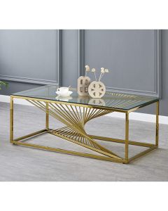 Vista Clear Glass Coffee Table With Gold Stainless Steel Base