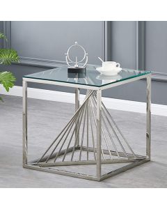 Vista Clear Glass Lamp Table With Silver Stainless Steel Base