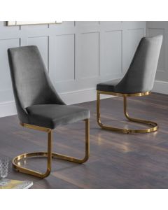 Vittoria Cantilever Grey Velvet Dining Chairs In Pair