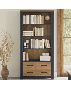 Splash Wooden Large Open Bookcase With 3 Drawers In Blue