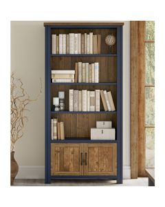 Splash Wooden Large Open Bookcase With 2 Doors In Blue